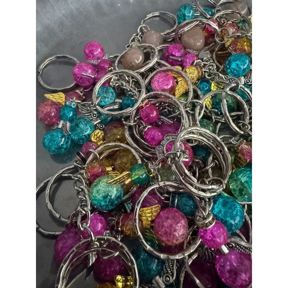 Angel Keychains Bulk Lot Crackle Bead Charms Silver Gold Wings Over 1 lbs